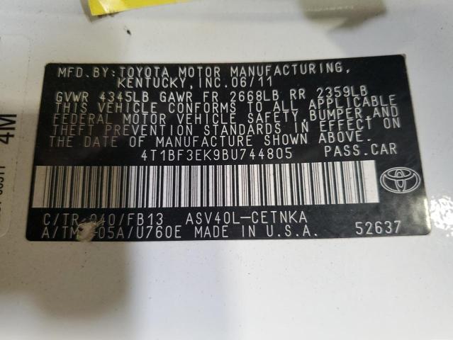 Photo 10 from auction – 2011 TOYOTA CAMRY BASE with VIN 4T1BF3EK9BU744805