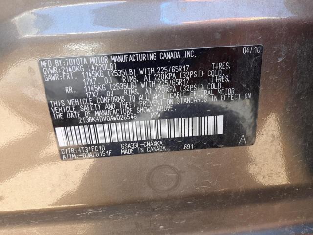 Photo 10 from auction – 2010 TOYOTA RAV4 with VIN 2T3BK4DV0AW026546