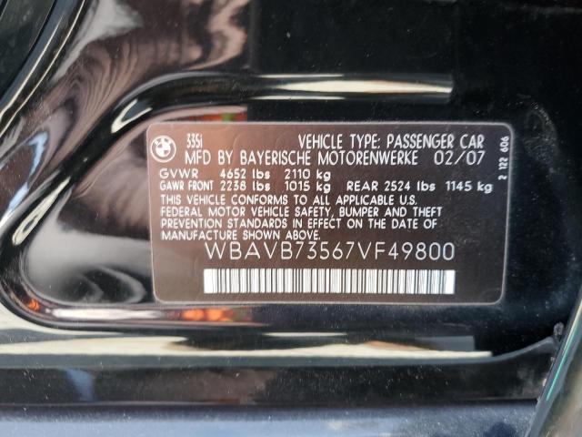 Photo 10 from auction – 2007 BMW 335 I with VIN WBAVB73567VF49800