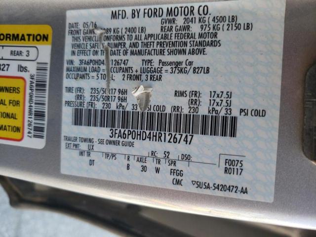 Photo 10 from auction – 2017 FORD FUSION SE with VIN 3FA6P0HD4HR126747
