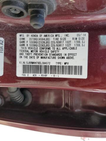 Photo 10 from auction – 2014 HONDA CR-V EXL with VIN 5J6RM4H76EL084572