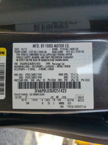 Photo 10 from auction – 2016 FORD FUSION SE with VIN 3FA6P0LU3GR251423