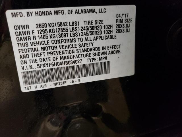 Photo 10 from auction – 2017 HONDA PILOT ELIT with VIN 5FNYF6H04HB034027