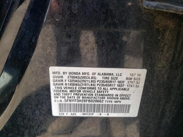Photo 10 from auction – 2015 HONDA PILOT LX with VIN 5FNYF3H28FB020662