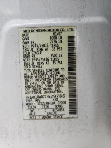 Photo 10 from auction – 2007 NISSAN PATHFINDER with VIN 5N1AR18W07C629786