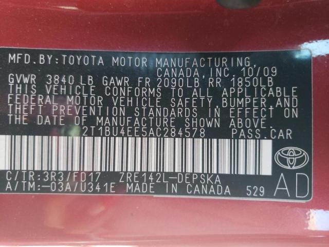 Photo 10 from auction – 2010 TOYOTA COROLLA BA with VIN 2T1BU4EE5AC284578