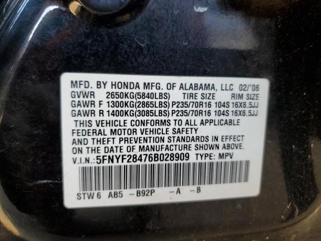 Photo 10 from auction – 2006 HONDA PILOT EX with VIN 5FNYF28476B028909