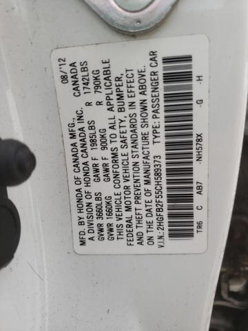 Photo 10 from auction – 2012 HONDA CIVIC LX with VIN 2HGFB2F55CH589373