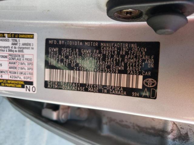 Photo 10 from auction – 2005 TOYOTA COROLLA CE with VIN 2T1BR32E45C335378