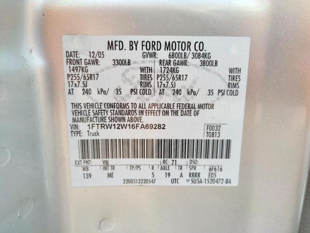 Photo 10 from auction – 2006 FORD F150 SUPER with VIN 1FTRW12W16FA69282