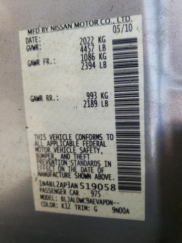 Photo 10 from auction – 2010 NISSAN ALTIMA SR with VIN 1N4BL2AP3AN519058