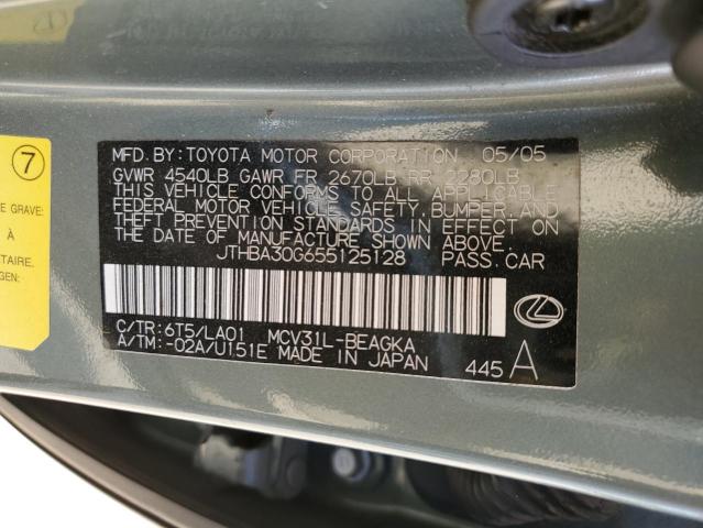 Photo 10 from auction – 2005 LEXUS ES 330 with VIN JTHBA30G655125128