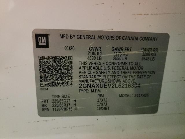 Photo 10 from auction – 2020 CHEVROLET EQUINOX LT with VIN 2GNAXUEV2L6216334
