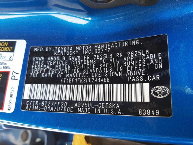Photo 10 from auction – 2017 TOYOTA CAMRY LE with VIN 4T1BF1FK8HU741468