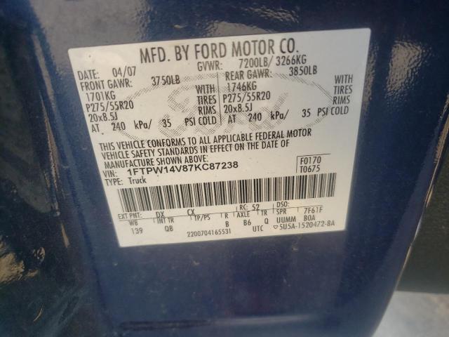 Photo 10 from auction – 2007 FORD F150 SUPER with VIN 1FTPW14V87KC87238