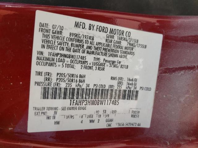 Photo 10 from auction – 2011 FORD FOCUS SEL with VIN 1FAHP3HN0BW117485