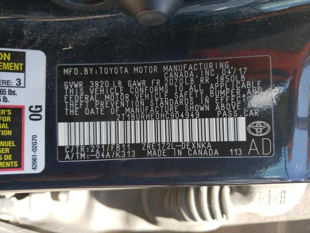 Photo 10 from auction – 2017 TOYOTA COROLLA L with VIN 2T1BURHE0HC904949