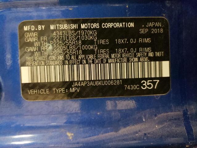 Photo 10 from auction – 2019 MITSUBISHI OUTLANDER with VIN JA4AP3AU6KU006281