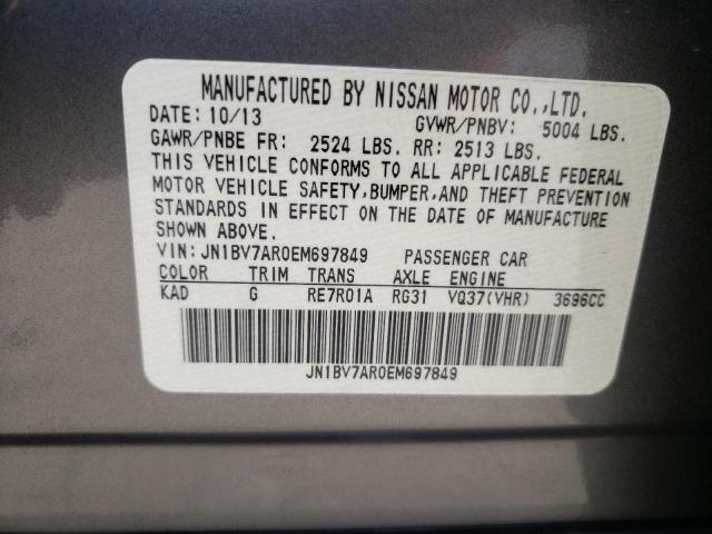 Photo 10 from auction – 2014 INFINITI Q50 BASE with VIN JN1BV7AR0EM697849