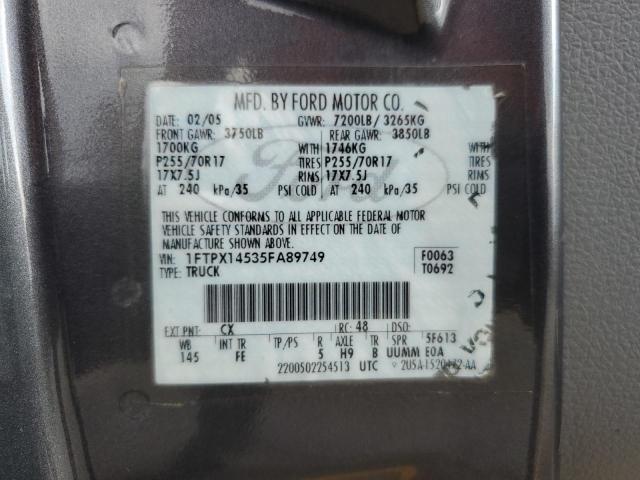Photo 10 from auction – 2005 FORD F150 with VIN 1FTPX14535FA89749