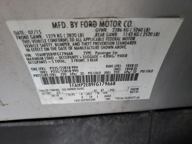 Photo 10 from auction – 2015 FORD TAURUS SEL with VIN 1FAHP2E89FG179668