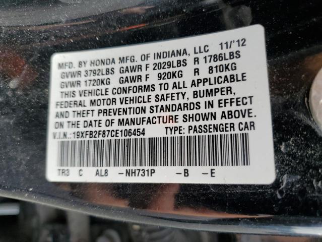 Photo 10 from auction – 2012 HONDA CIVIC EX with VIN 19XFB2F87CE106454