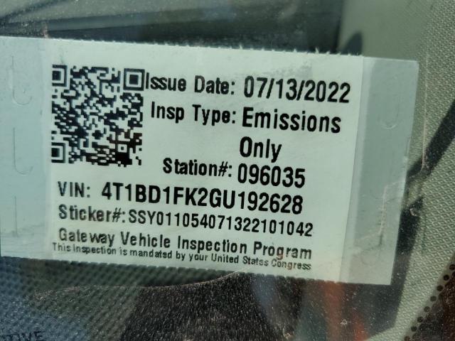 Photo 10 from auction – 2016 TOYOTA CAMRY HYBR with VIN 4T1BD1FK2GU192628