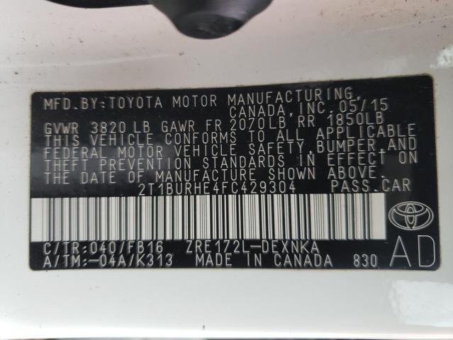 Photo 10 from auction – 2015 TOYOTA COROLLA L with VIN 2T1BURHE4FC429304