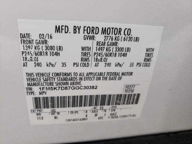 Photo 10 from auction – 2016 FORD EXPLORER X with VIN 1FM5K7D87GGC30382