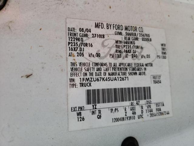 Photo 10 from auction – 2005 FORD EXPLORER S with VIN 1FMZU67K45UA12671