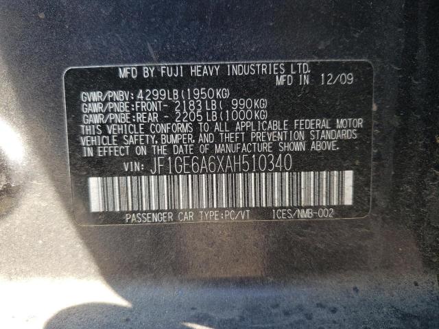 Foto 10 de la subasta – 2010 SUBARU IMPREZA con VIN JF1GE6A6XAH510340