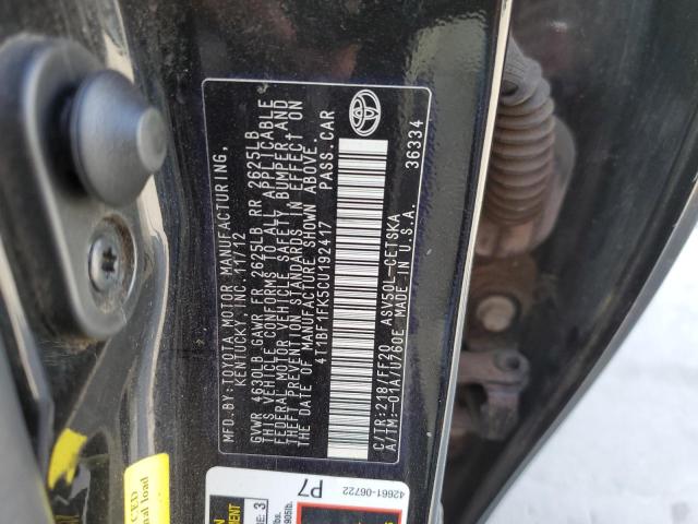 Photo 10 from auction – 2012 TOYOTA CAMRY BASE with VIN 4T1BF1FK5CU192417