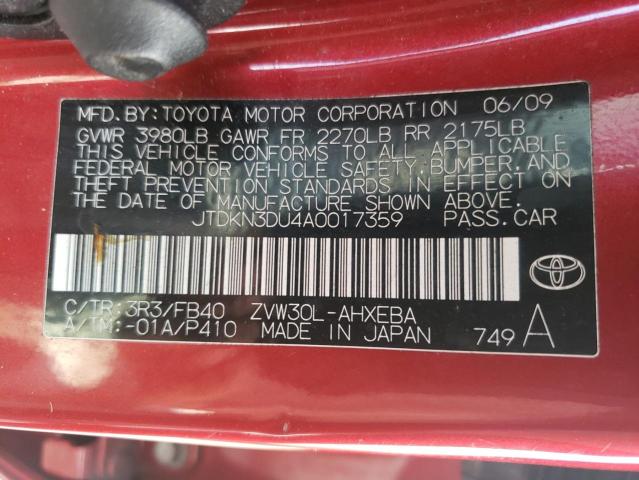Photo 10 from auction – 2010 TOYOTA PRIUS with VIN JTDKN3DU4A0017359