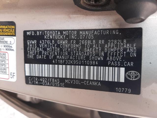 Photo 10 from auction – 2005 TOYOTA CAMRY LE with VIN 4T1BF32K95U110984