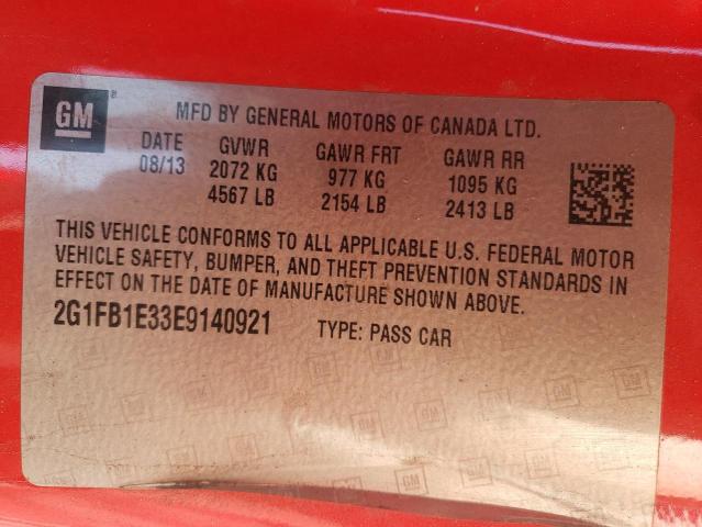 Photo 10 from auction – 2014 CHEVROLET CAMARO LT with VIN 2G1FB1E33E9140921
