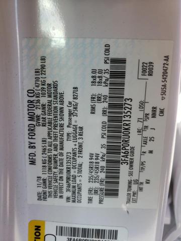 Photo 10 from auction – 2019 FORD FUSION TIT with VIN 3FA6P0RU0KR135273