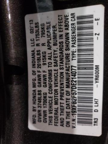 Photo 10 from auction – 2013 HONDA CIVIC LX with VIN 19XFB2F57DE214077
