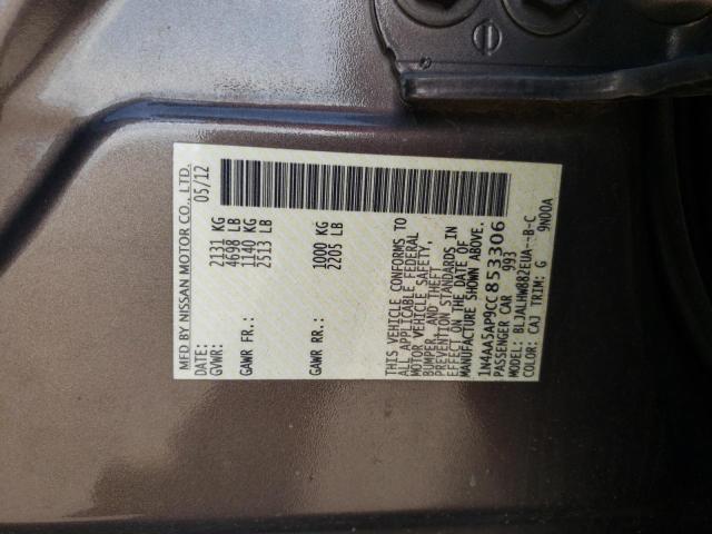 Photo 10 from auction – 2012 NISSAN MAXIMA S with VIN 1N4AA5AP9CC853306