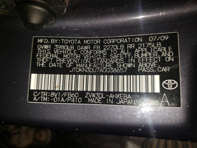 Photo 10 from auction – 2010 TOYOTA PRIUS with VIN JTDKN3DU7A0038657