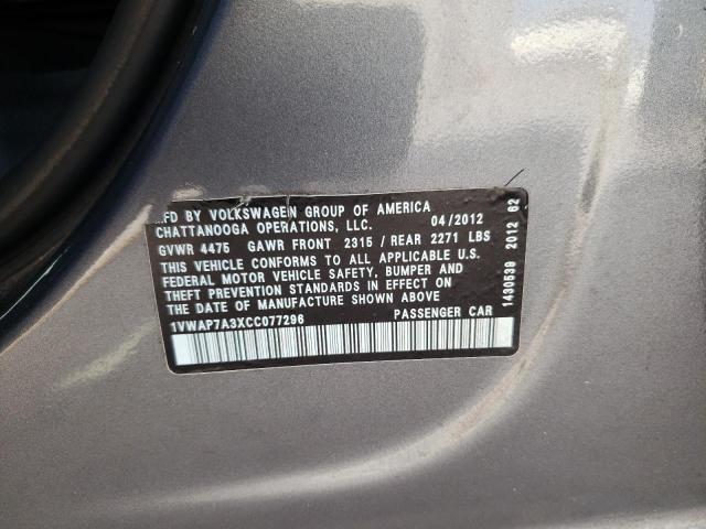 Photo 10 from auction – 2012 VOLKSWAGEN PASSAT S with VIN 1VWAP7A3XCC077296