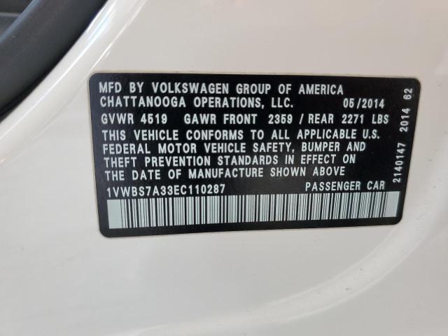 Photo 10 from auction – 2014 VOLKSWAGEN PASSAT SE with VIN 1VWBS7A33EC110287