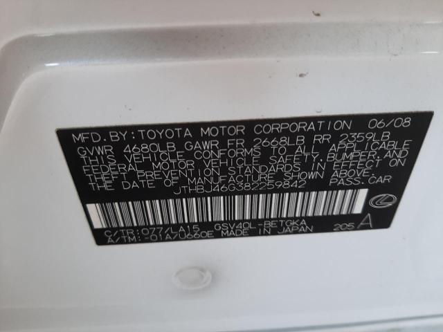 Photo 10 from auction – 2008 LEXUS ES 350 with VIN JTHBJ46G382259842