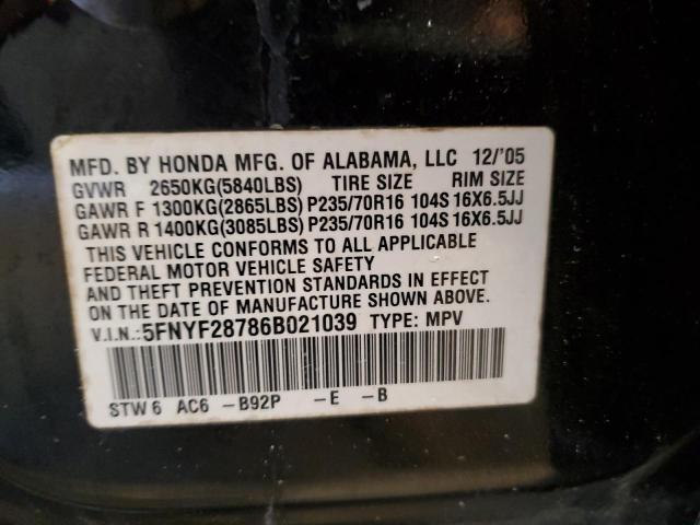 Photo 10 from auction – 2006 HONDA PILOT EX with VIN 5FNYF28786B021039