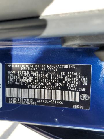Photo 10 from auction – 2010 TOYOTA CAMRY BASE with VIN 4T1BF3EK7AU564916