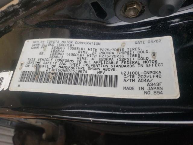 Photo 10 from auction – 2002 LEXUS LX 470 with VIN JTJHT00W923519674