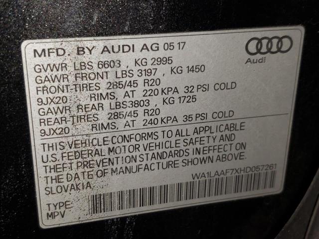 Photo 10 from auction – 2017 AUDI Q7 PREMIUM with VIN WA1LAAF7XHD057261