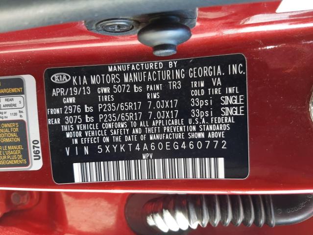 Photo 10 from auction – 2014 KIA SORENTO LX with VIN 5XYKT4A60EG460772