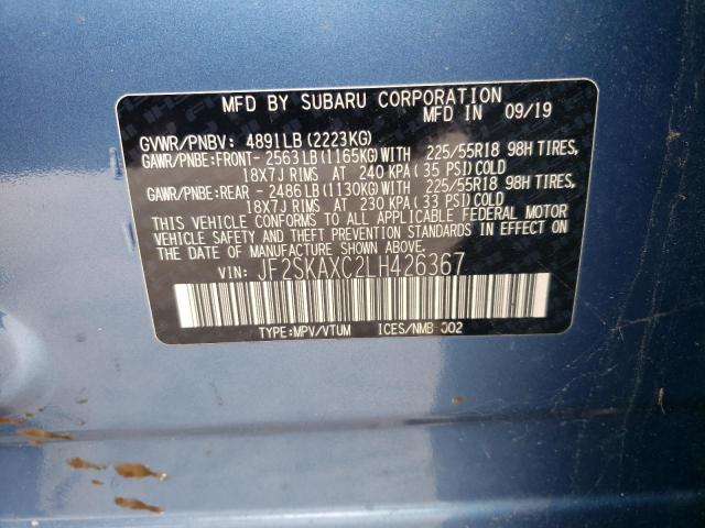Photo 10 from auction – 2020 SUBARU FORESTER T with VIN JF2SKAXC2LH426367