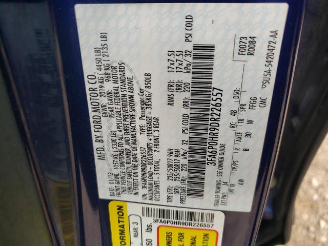 Photo 10 from auction – 2013 FORD FUSION SE with VIN 3FA6P0HR9DR226557
