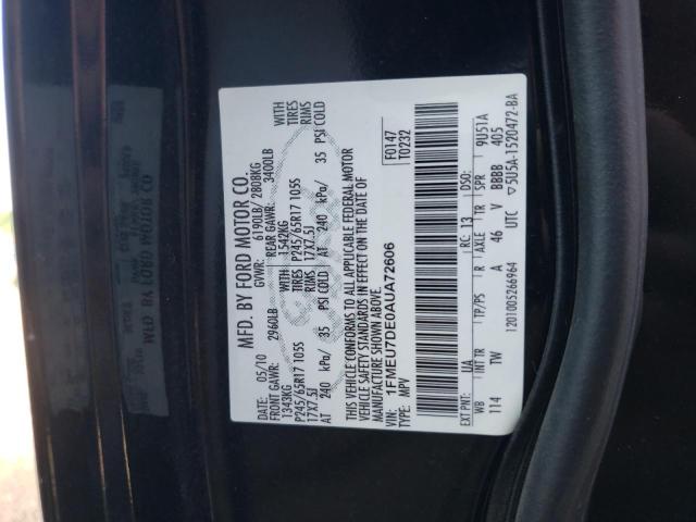 Photo 10 from auction – 2010 FORD EXPLORER X with VIN 1FMEU7DE0AUA72606